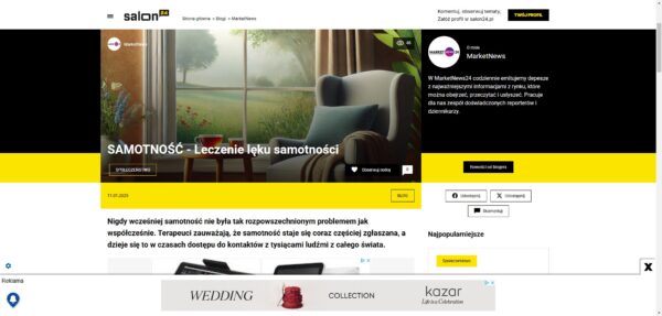 SAMOTNOŚĆ Leczenie lęku samotności blog MarketNews